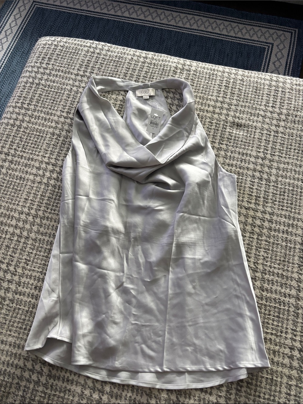 LOFT Silver Satin Cowl-Neck Halter Tank